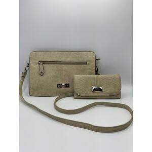 Nicole Miller Faux Snakeskin Crossbody & Wallet Beige EUC